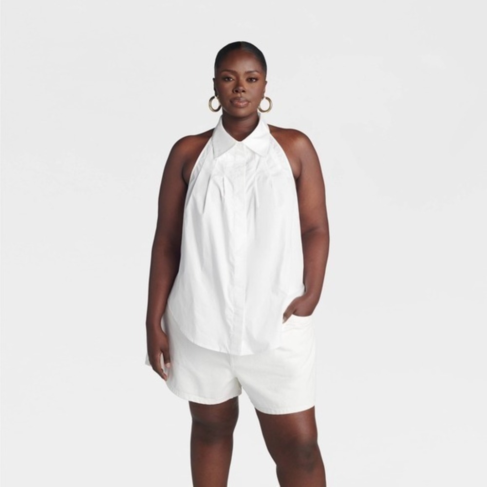 KBB by KAHLANA x Target Plus 2X X-Large The Halter Shirt in White Sleeveless Top